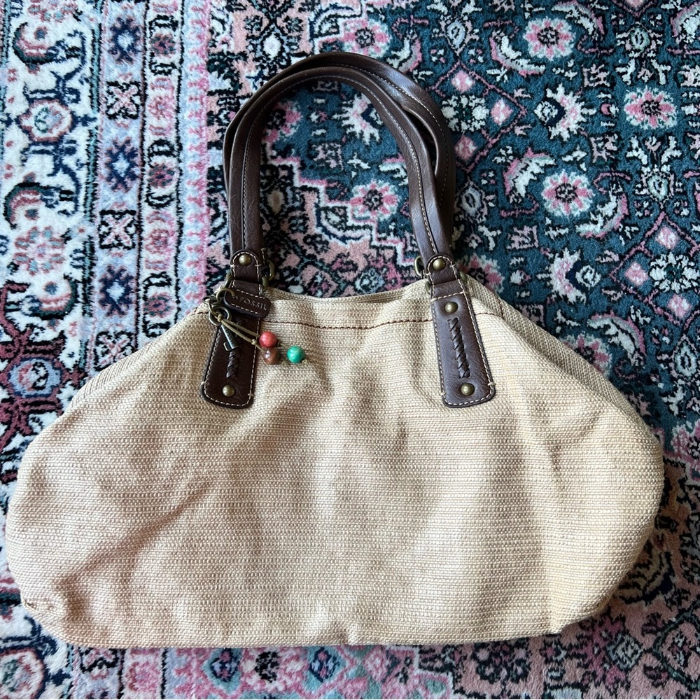 Fossil Burlap Tan Cream Purse handbag - Picture 11 of 12